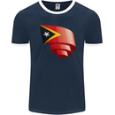 Curled East Timor Flag Day Football Mens Ringer T-Shirt FotL Navy Blue/White