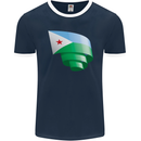 Curled Djibouti Flag Djiboutians Day Football Mens Ringer T-Shirt FotL Navy Blue/White