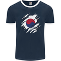 Torn South Korea Flag Korean Day Football Mens Ringer T-Shirt FotL Navy Blue/White