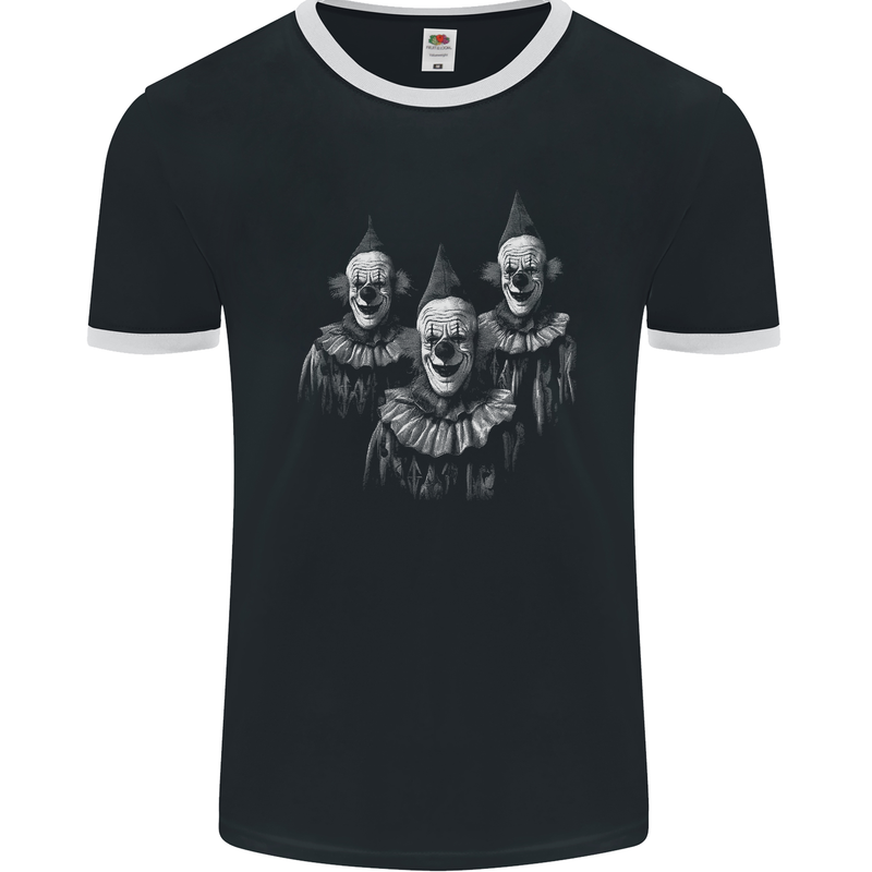Three Creepy Halloween Clowns Mens Ringer T-Shirt FotL Black/White