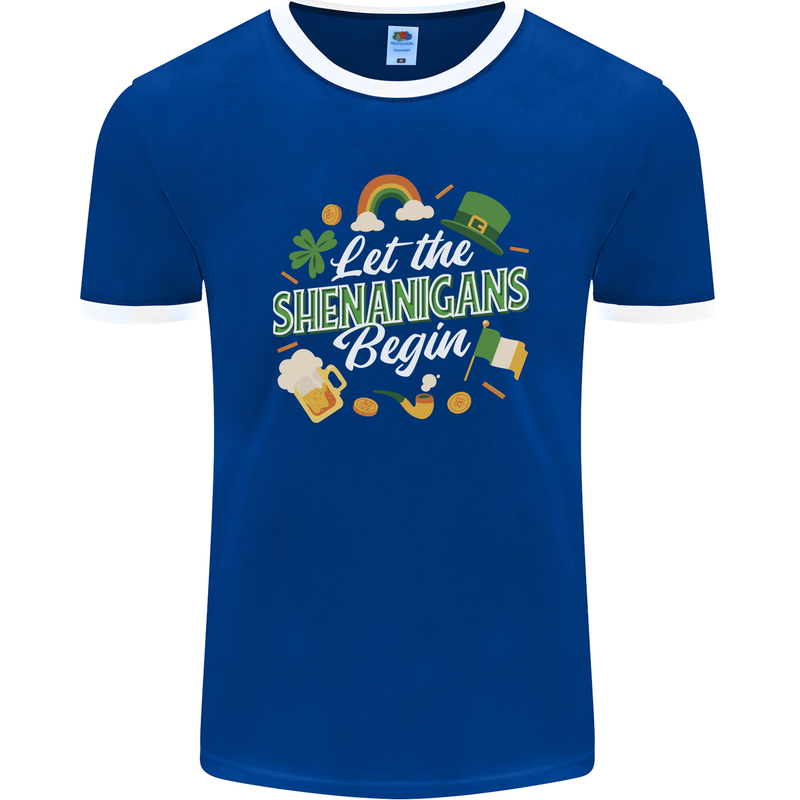 St Patricks Day Let the Shenanigans Begin Mens Ringer T-Shirt FotL Royal Blue/White