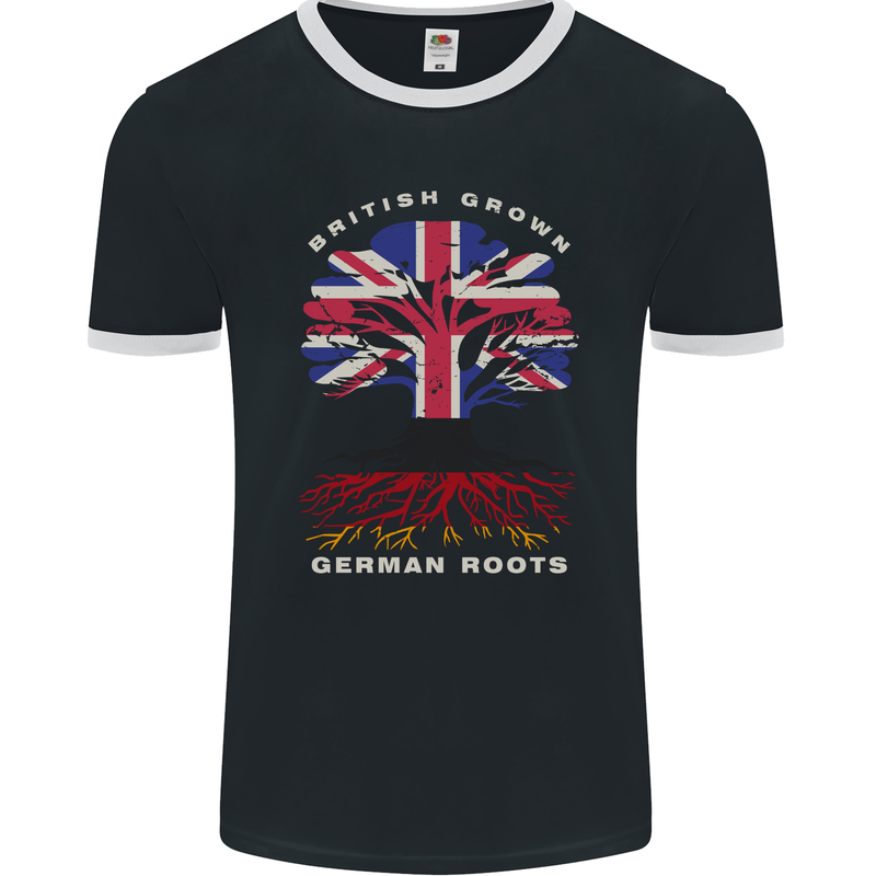 British Grown German Roots Germany Flag Mens Ringer T-Shirt FotL Black/White