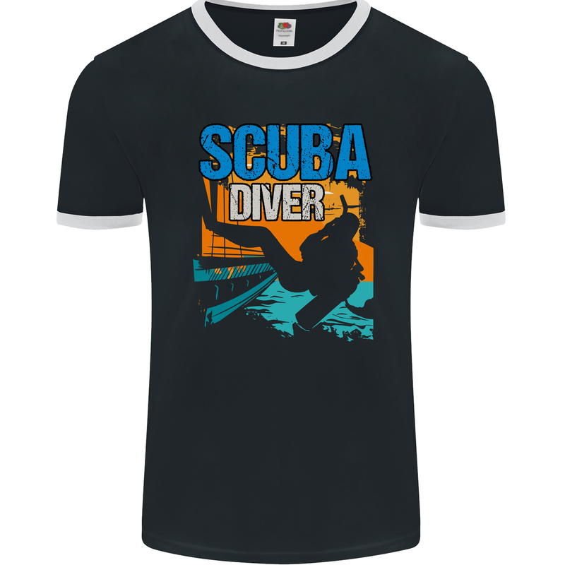 Backroll Entry from a Boat Scuba Diver Diving Mens Ringer T-Shirt FotL Black/White