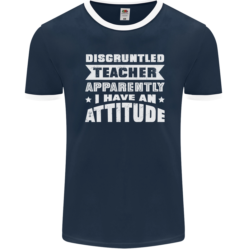 Teacher Attitude Funny Teaching Maths English Mens Ringer T-Shirt FotL Navy Blue/White