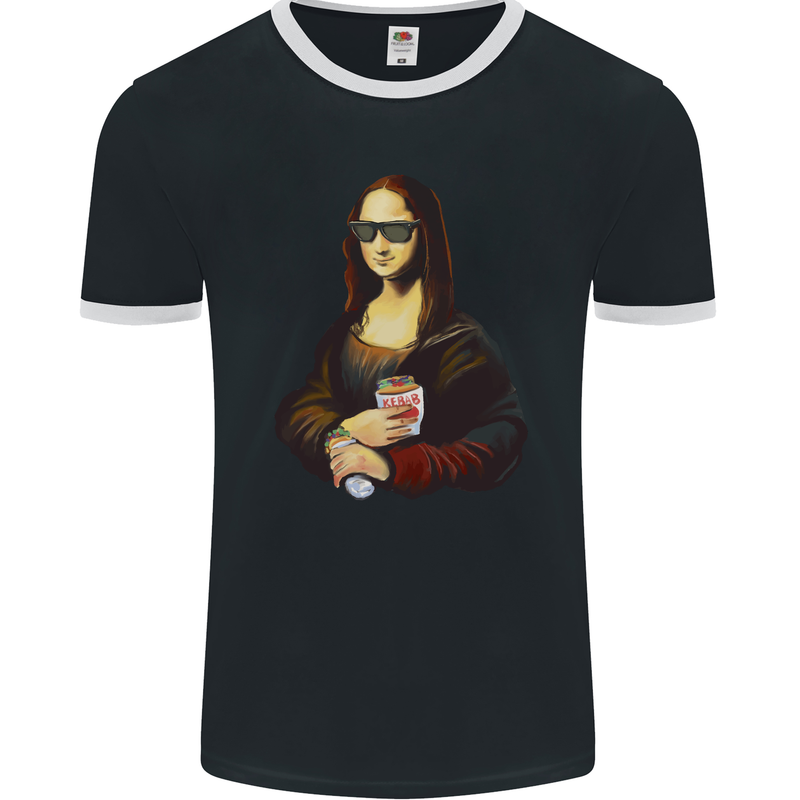 Kebab Mona Lisa Funny Food Mens Ringer T-Shirt FotL Black/White