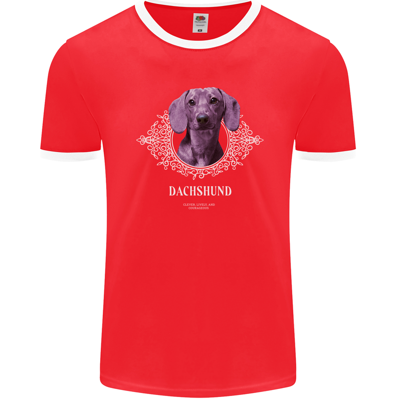 A Dachshund Dog With Decoration Mens Ringer T-Shirt FotL Red/White