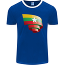 Curled Myanmar Flag Burmese Day Football Mens Ringer T-Shirt FotL Royal Blue/White