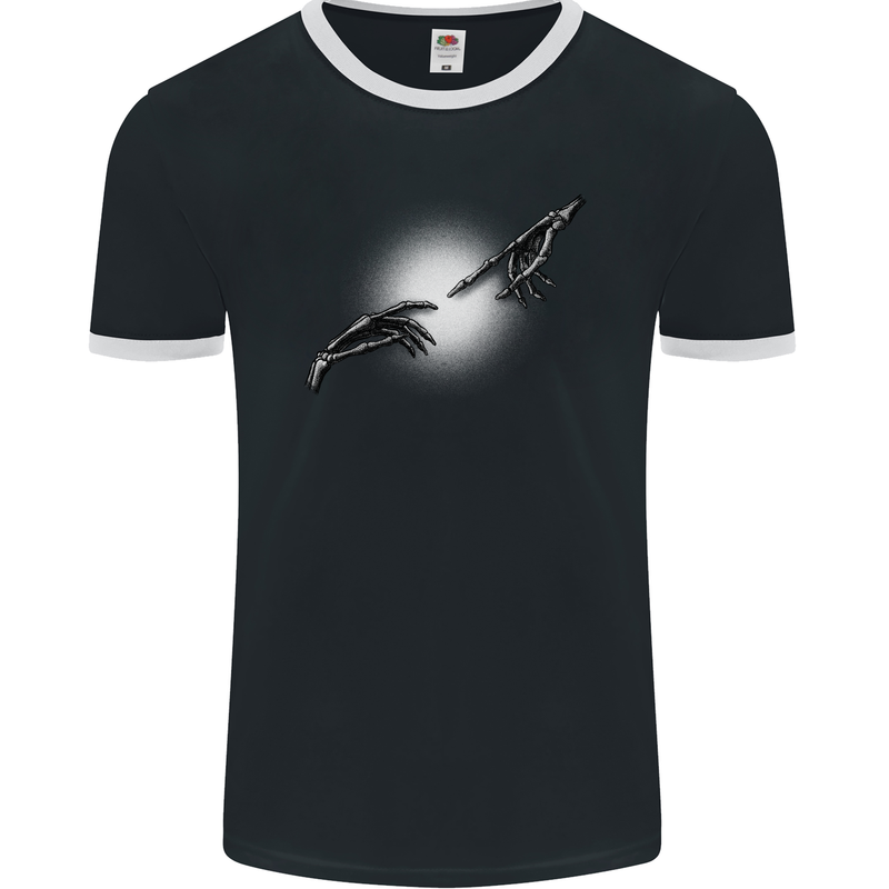 Gothic Creation of Adam Parody Goth Funny Mens Ringer T-Shirt FotL Black/White