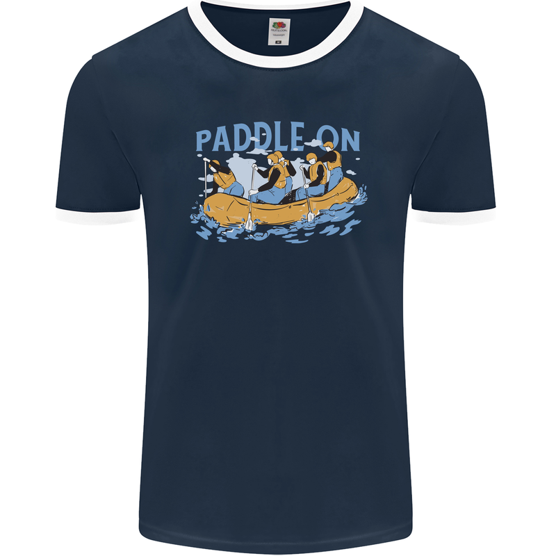 White Water Rafting Paddle On Whitewater Mens Ringer T-Shirt FotL Navy Blue/White