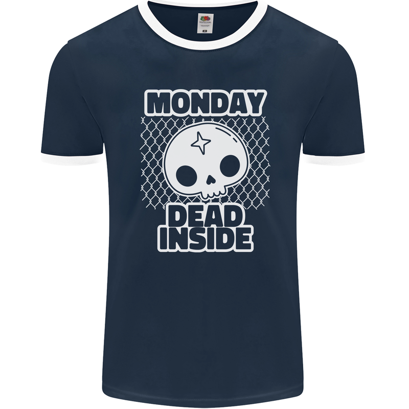 Monday Dead Inside Work Skull Mens Ringer T-Shirt FotL Navy Blue/White