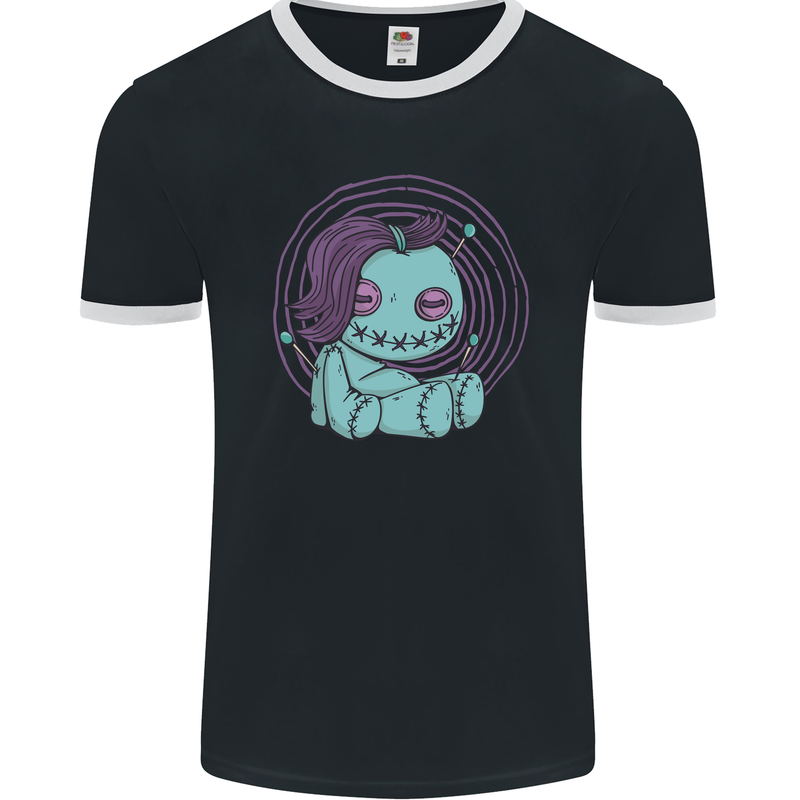 Voodoo Doll Black Magic Evil Spirits Halloween Mens Ringer T-Shirt FotL Black/White