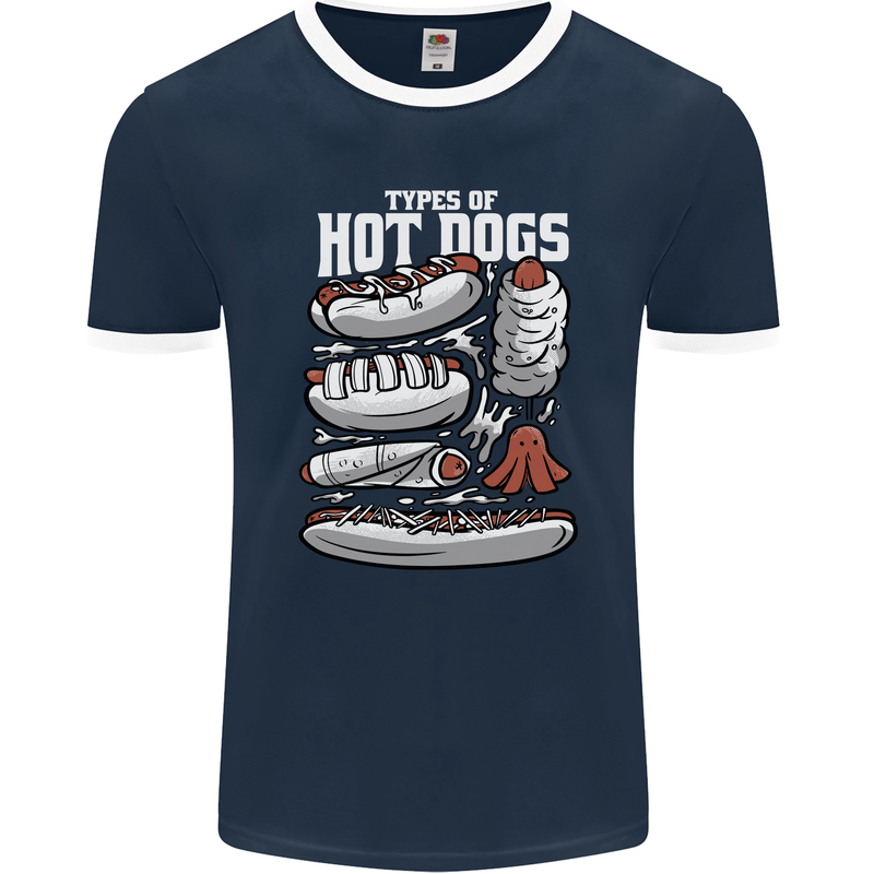 Types of Hot Dogs Fast Food Funny Mens Ringer T-Shirt FotL Navy Blue/White