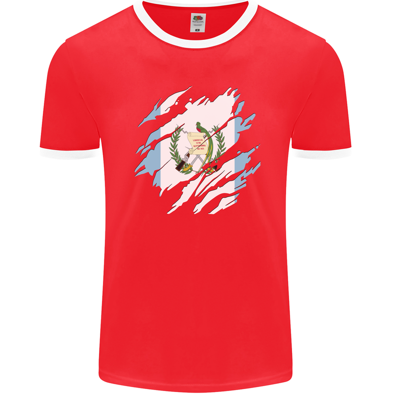 Torn Guatemala Flag Guatemalan Day Football Mens Ringer T-Shirt FotL Red/White