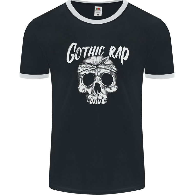 Gothic Rap Skull Hip Hop Music Gangster Mens Ringer T-Shirt FotL Black/White