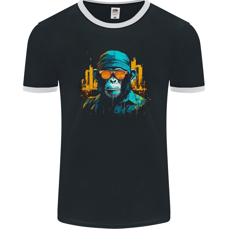A Streetwise Monkey Urban Setting Mens Ringer T-Shirt FotL Black/White