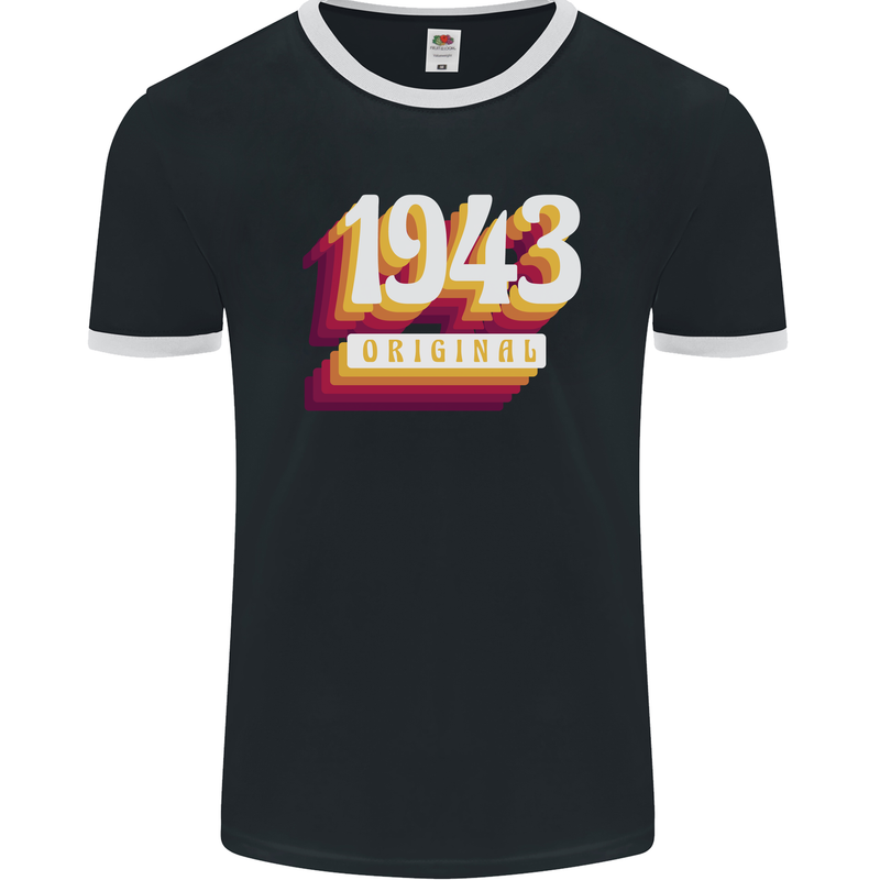 Retro 80th Birthday Original 1943 Mens Ringer T-Shirt FotL Black/White