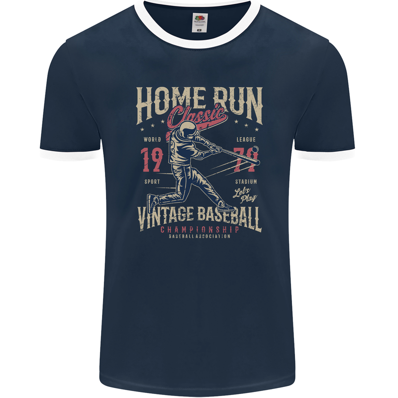 Home Run Vintage Baseball Player Mens Ringer T-Shirt FotL Navy Blue/White