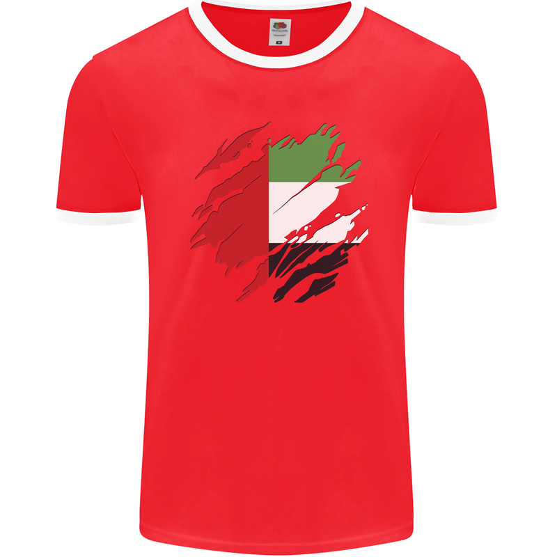 Torn UAE Flag Day Emirati Day Football Mens Ringer T-Shirt FotL Red/White