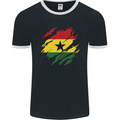 Torn Ghana Flag Ghanaian Day Football Mens Ringer T-Shirt FotL Black/White