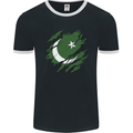 Torn Pakistan Flag Pakistani Day Football Mens Ringer T-Shirt FotL Black/White