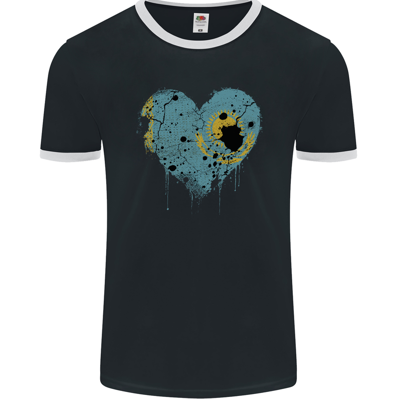 Love Kazakhstan Flag Kazakh Day Football Mens Ringer T-Shirt FotL Black/White