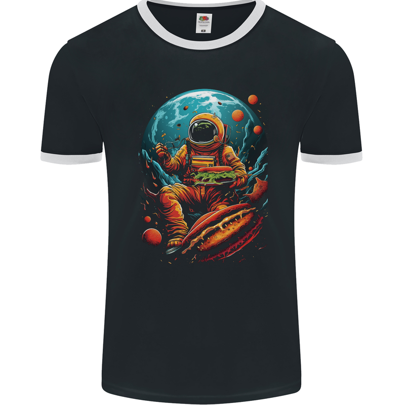 Fantasy Burger Space Astronaut Planets Food Mens Ringer T-Shirt FotL Black/White