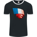 Curled France Flag French Day Football Mens Ringer T-Shirt FotL Black/White