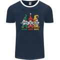 Peace Love Hope 3 Gnomes Mens Ringer T-Shirt FotL Navy Blue/White
