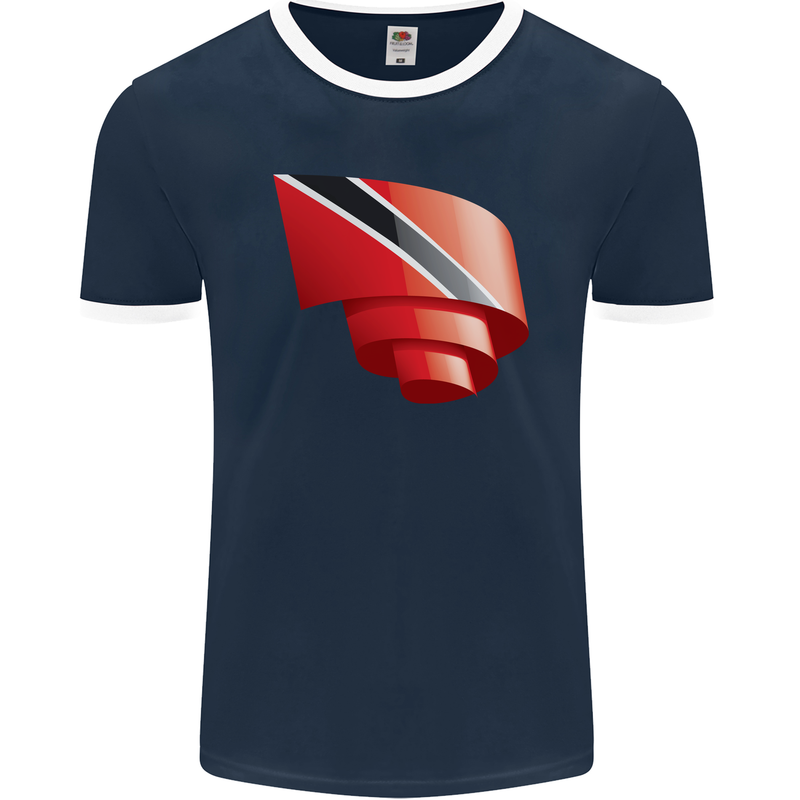 Curled Trinidad and Tobago Day Football Mens Ringer T-Shirt FotL Navy Blue/White