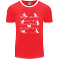 Cat Music Musical Notes Piano Guitar Mens Ringer T-Shirt FotL Red/White