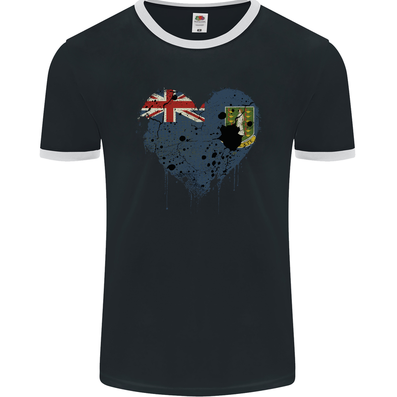 Love Flag Virgin Islands UK Football Mens Ringer T-Shirt FotL Black/White