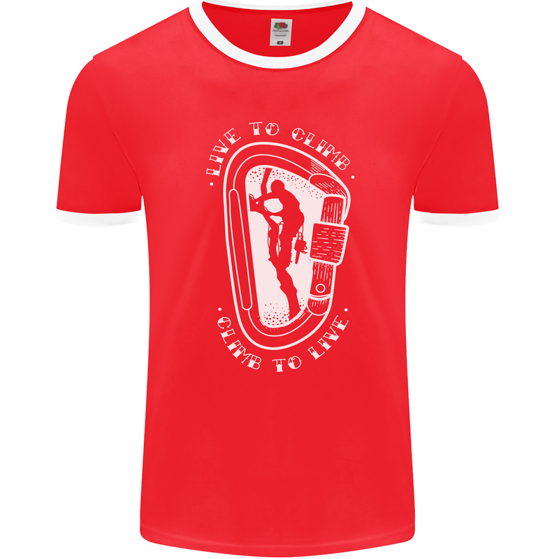 Live to Climb Rock Climbing Climber Mens Ringer T-Shirt FotL Red/White