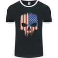 USA Skull America Gym Bodybuilding Biker Mens Ringer T-Shirt FotL Black/White