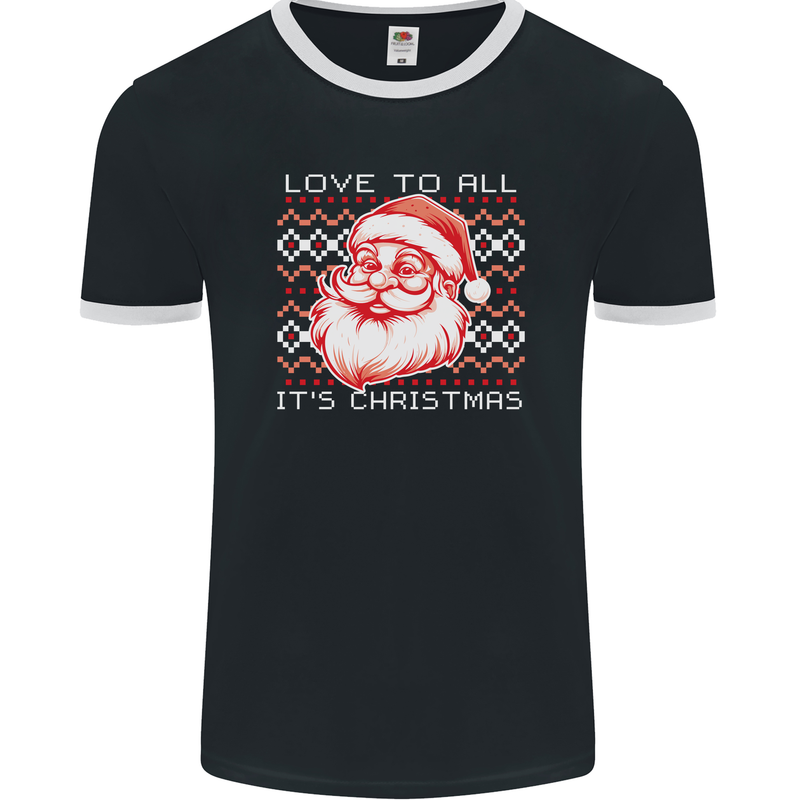 Santa Love to All Funny Christmas Xmas Mens Ringer T-Shirt FotL Black/White