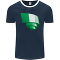 Curled Nigeria Flag Nigerian Day Football Mens Ringer T-Shirt FotL Navy Blue/White