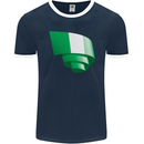 Curled Nigeria Flag Nigerian Day Football Mens Ringer T-Shirt FotL Navy Blue/White