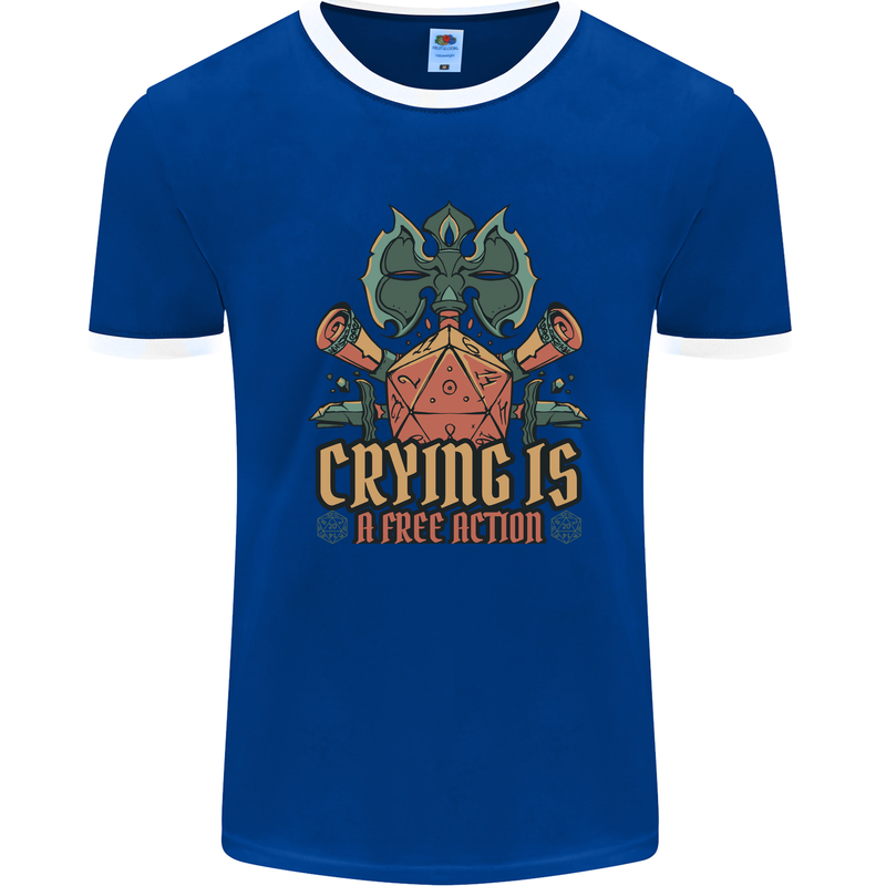 RPG Role Playing Games Crying Free Action Mens Ringer T-Shirt Royal Blue/White