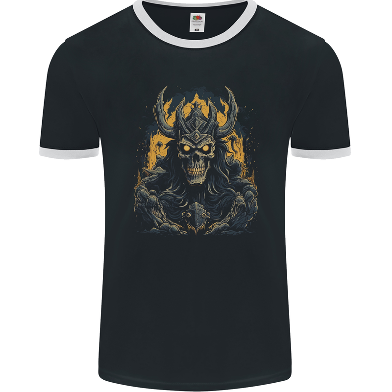 King of the Underworld Demon Skull Mens Ringer T-Shirt FotL Black/White