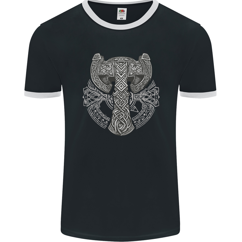 Thor Hammer Viking Symbols Odin Valhalla Mens Ringer T-Shirt FotL Black/White
