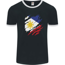 Torn Philippines Flag Philipino Day Football Mens Ringer T-Shirt FotL Black/White