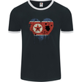 Love North Korea Flag Korean Day Football Mens Ringer T-Shirt FotL Black/White