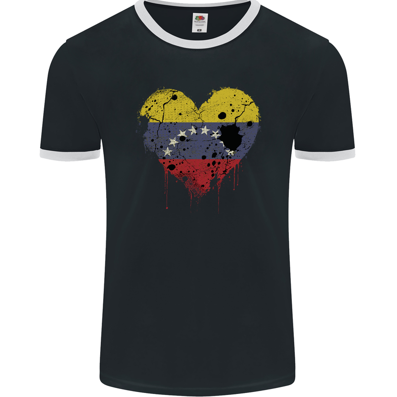 Love Venezuela Flag Venezuelans Day Football Mens Ringer T-Shirt FotL Black/White