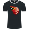 Curled East Timor Flag Day Football Mens Ringer T-Shirt FotL Black/White