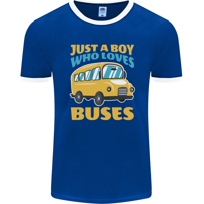 Just a Boy Who Loves Buses Bus Mens Ringer T-Shirt FotL Royal Blue/White