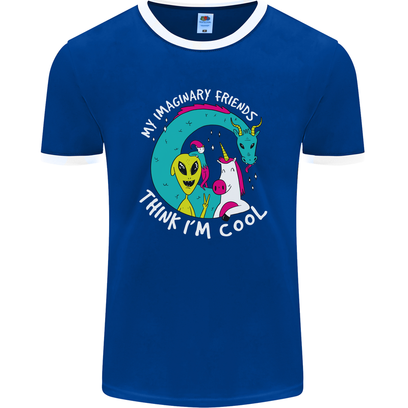 Imaginary Friends Alien Dragon Unicorn Mens Ringer T-Shirt FotL Royal Blue/White