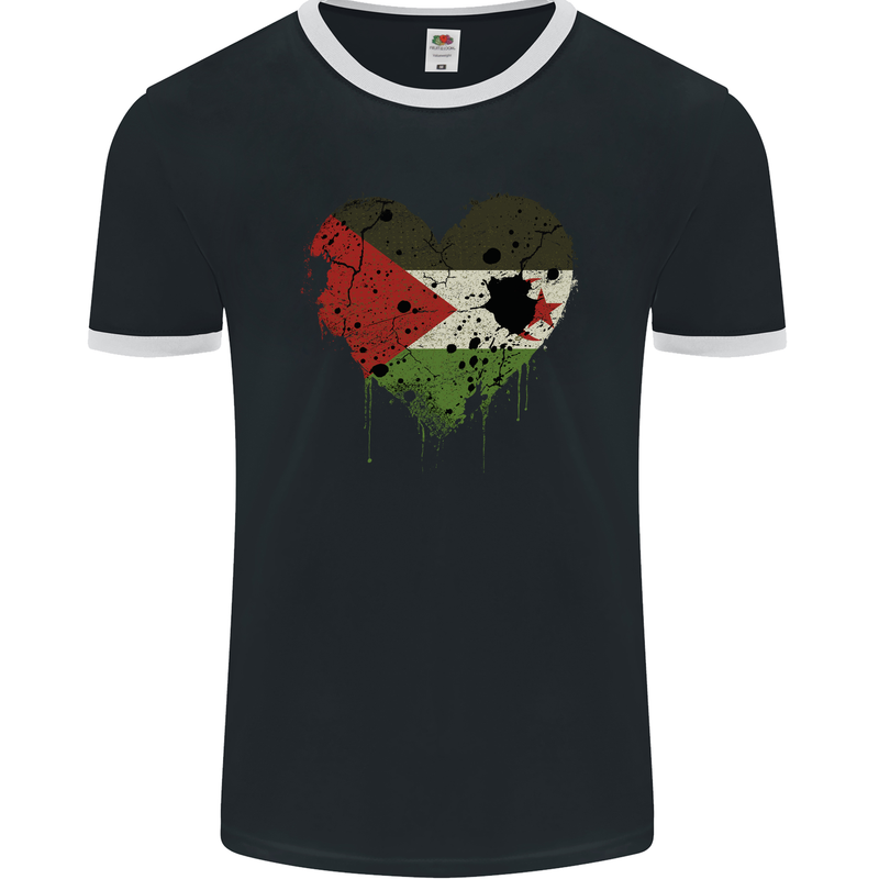 Love Flag Western Sahara Football Mens Ringer T-Shirt FotL Black/White