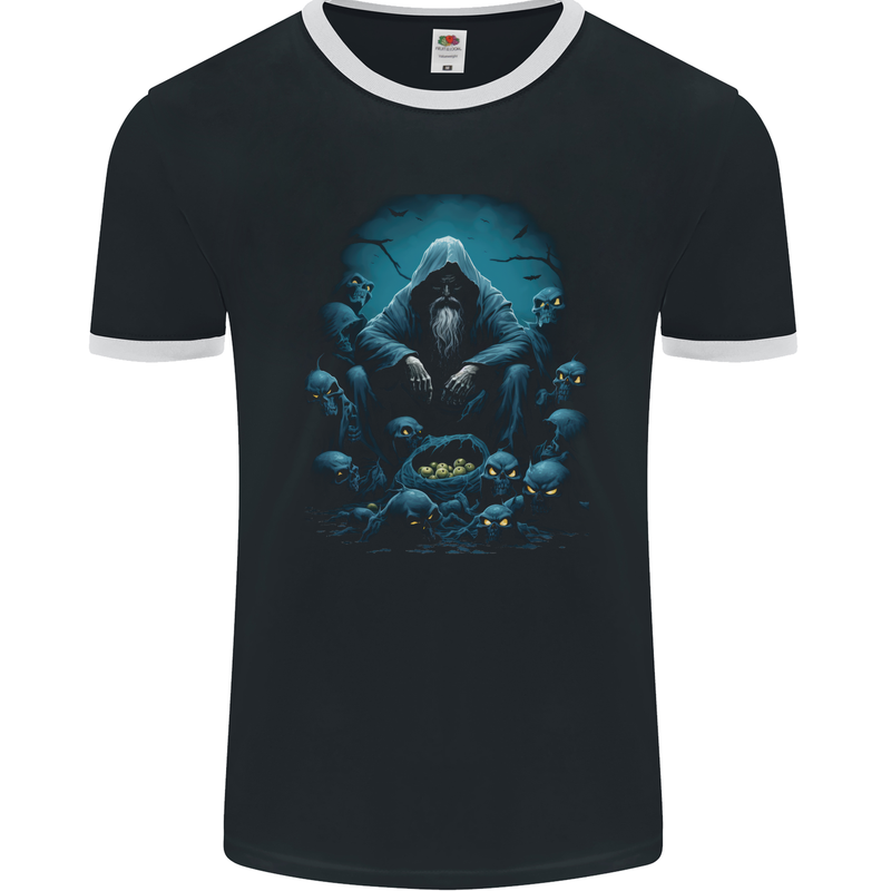 Fantasy Wizard Warlock 2 Mens Ringer T-Shirt FotL Black/White