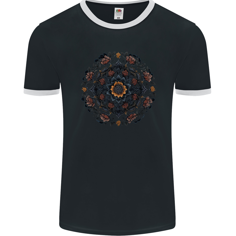 Mandala Flowers Gothic Goth Mens Ringer T-Shirt FotL Black/White
