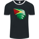 Curled Guyana Flag Guyanese Day Football Mens Ringer T-Shirt FotL Black/White