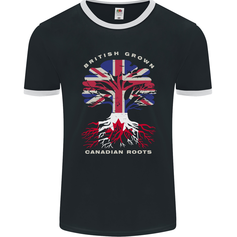 British Grown Canadian Roots Canada Flag Mens Ringer T-Shirt FotL Black/White